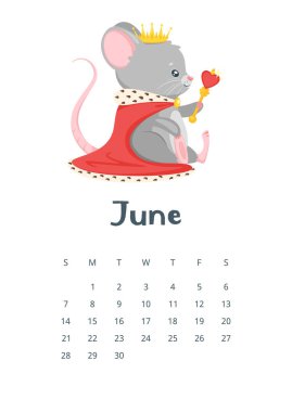 Haziran takvimi düz vektör illüstrasyon