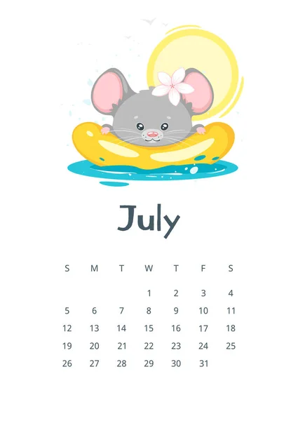 Julho calendário plana ilustração vetorial — Vetor de Stock