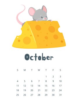 Ekim takvimi düz vektör illüstrasyon