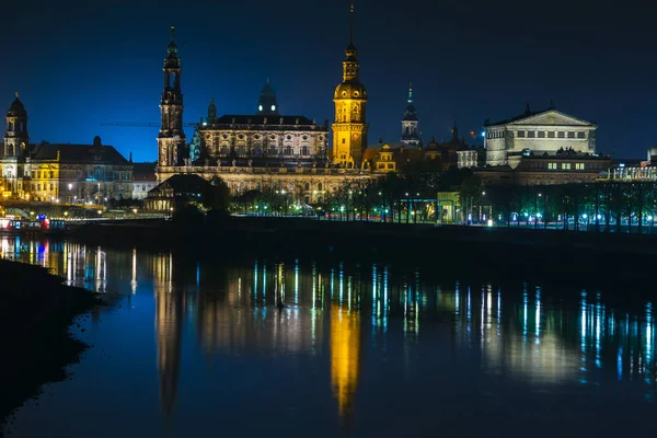 Utsikt Över Den Gamla Stan Dresden Natten Med Utsikt Över — Stockfoto