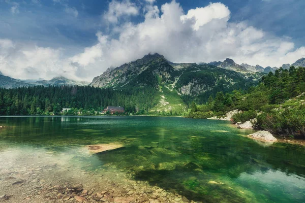 Incredibile Vista Sulle Montagne Sul Lago Poprad Popradske Pleso Nel — Foto Stock