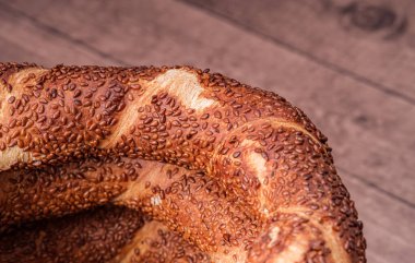Geleneksel Türk simit detayı. Türk simit krakerlerini kapatın. Menü tasarım elemanı fikir fotoğrafı. Seçici odak.