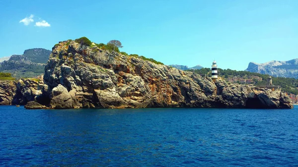 Vuurtoren Bij Ingang Van Port Soller Mallorca Mallorca Spanje — Stockfoto