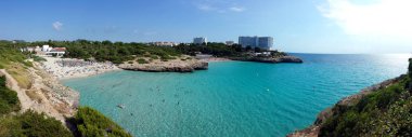 Cala Domingos Beach, Calas de Mallorca (Mallorca), İspanya. Panoramik fotoğraf.
