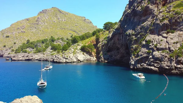 Yachts Bay Calobra Mallorca Majorca Spain — Stock Photo, Image