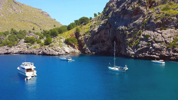 Yachts Bay Calobra Mallorca Majorca Spain — Stock Photo, Image