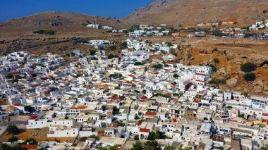Güzel mimari geleneksel yapılar Lindos köyü, Rodos, Yunanistan