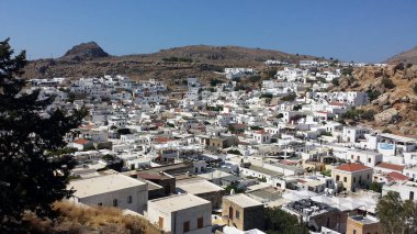 Güzel mimari geleneksel yapılar Lindos köyü, Rodos, Yunanistan
