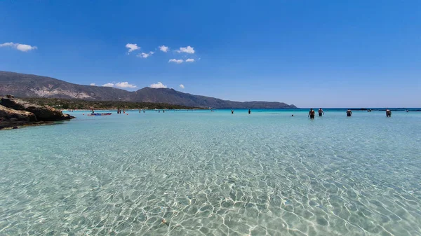 Crete Greece June 2019 People Elafonisi Beach Crystal Clear Water — Stock Photo, Image