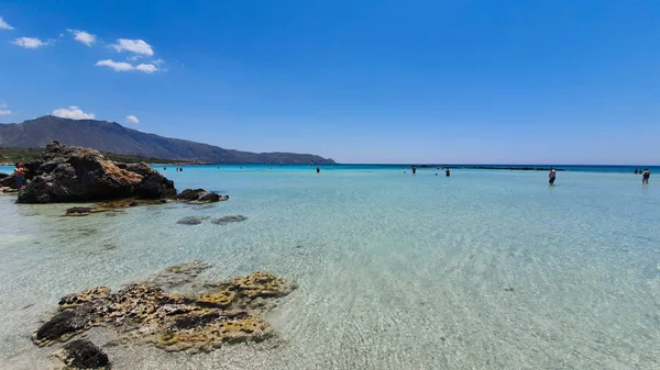 Crete Greece June 2019 People Elafonisi Beach Crystal Clear Water — Stock Photo, Image