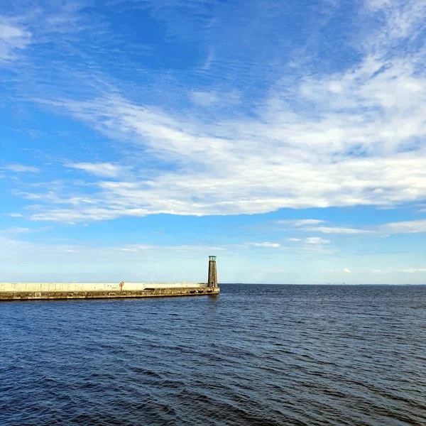 Lighthouse Calm Sea White Clouds Sky — Stock Photo, Image