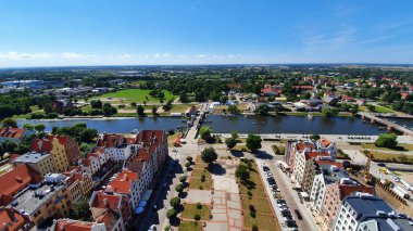 Polonya, Elblag 'ın hava görüntüsü. Katedral kulesinden görüntü.