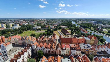 Polonya, Elblag 'ın hava görüntüsü. Katedral kulesinden görüntü.