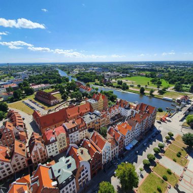 Polonya, Elblag 'ın hava görüntüsü. Katedral kulesinden görüntü.