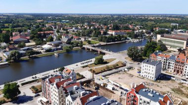 Polonya, Elblag 'ın hava görüntüsü. Katedral kulesinden görüntü.