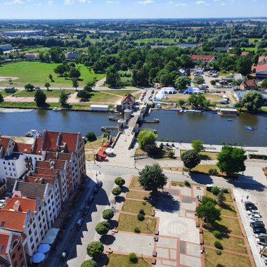 Polonya, Elblag 'ın hava görüntüsü. Katedral kulesinden görüntü.