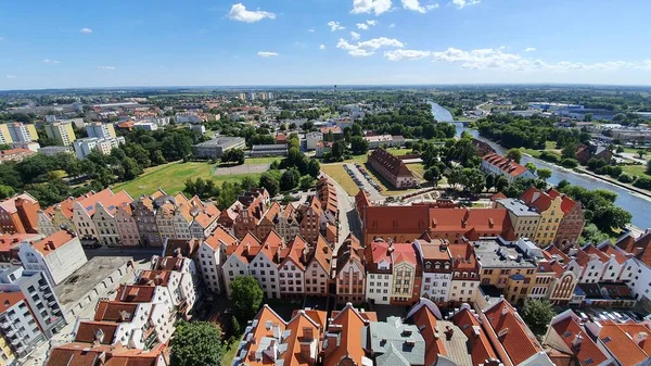Polonya, Elblag 'ın hava görüntüsü. Katedral kulesinden görüntü.