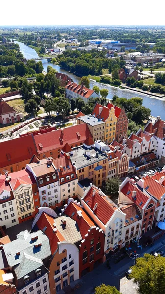 Polonya, Elblag 'ın hava görüntüsü. Katedral kulesinden görüntü.