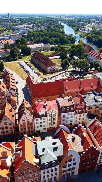 Polonya, Elblag 'ın hava görüntüsü. Katedral kulesinden görüntü.