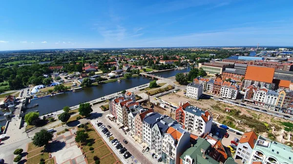 Polonya, Elblag 'ın hava görüntüsü. Katedral kulesinden görüntü.
