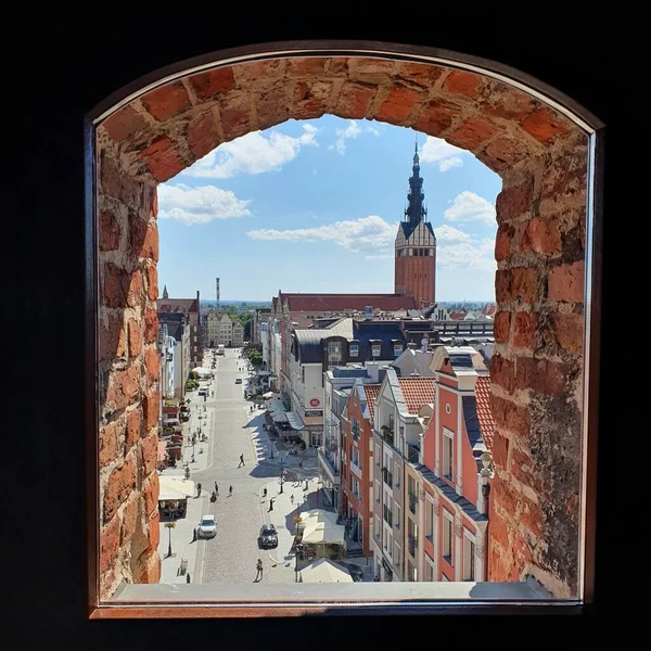 Elblag Polonia Agosto 2020 Casco Antiguo Elblag Visto Desde Ventana Imagen De Stock