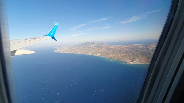 Die Griechische Insel Kos Vom Fenster Eines Startenden Flugzeugs Aus — Stockfoto