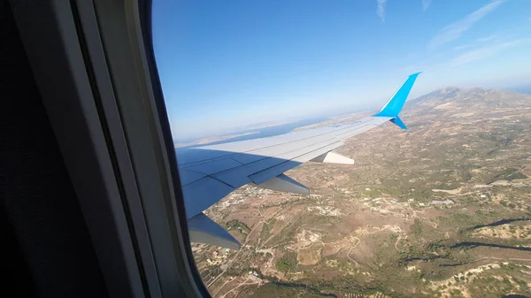 Грецький Острів Кос Видно Вікна Літака Злітає — стокове фото