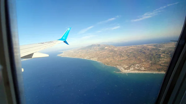 Die Griechische Insel Kos Vom Fenster Eines Startenden Flugzeugs Aus — Stockfoto