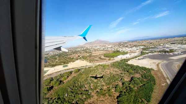 Die Griechische Insel Kos Vom Fenster Eines Startenden Flugzeugs Aus — Stockfoto