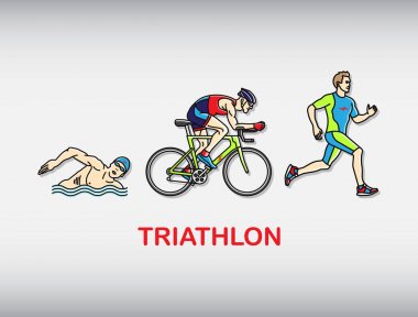 Triatlon. Triatlon logo simgesi. Yüzme, bisiklet ve açık hava sporları. Vektör çizimi