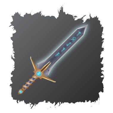 Tahta veya bilgisayar oyunu için sihirli kılıç. Illüstrasyon.