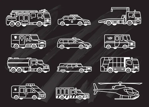 Set Icone Vettoriali Con Veicoli Auto Tema Città — Vettoriale Stock