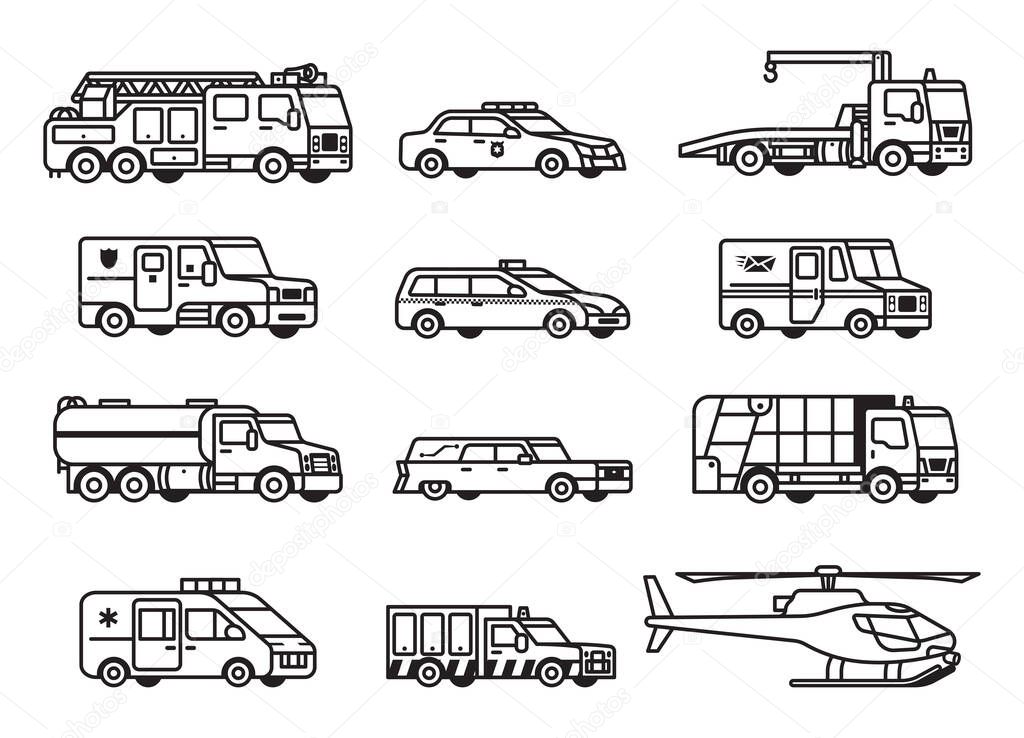 set of vector icons with vehicles and cars, city theme