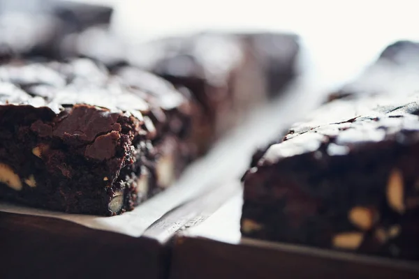 Closeup Delicious Looking Pile Freshly Baked Nutty Chocolate Brownies Cooling — Stock Photo, Image