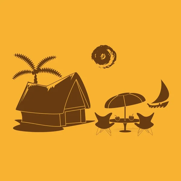 Cabana Praia Uma Ilustração Vetor Palmeira — Vetor de Stock