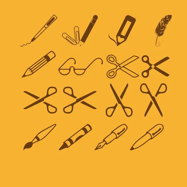 Tijeras Bolígrafos Pencils Vector Icono — Vector de stock