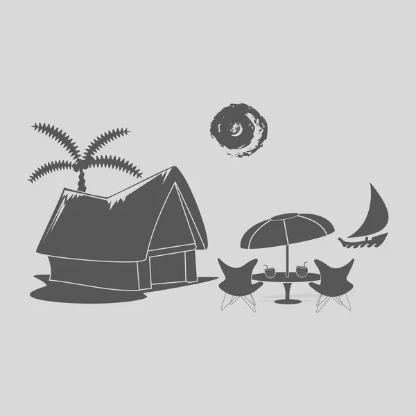 Cabana Praia Uma Ilustração Vetor Palmeira —  Vetores de Stock