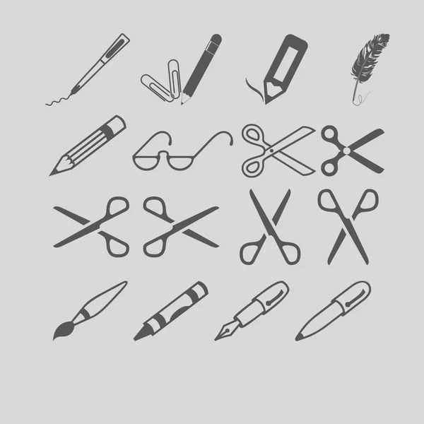Tijeras Bolígrafos Pencils Vector Icono — Archivo Imágenes Vectoriales