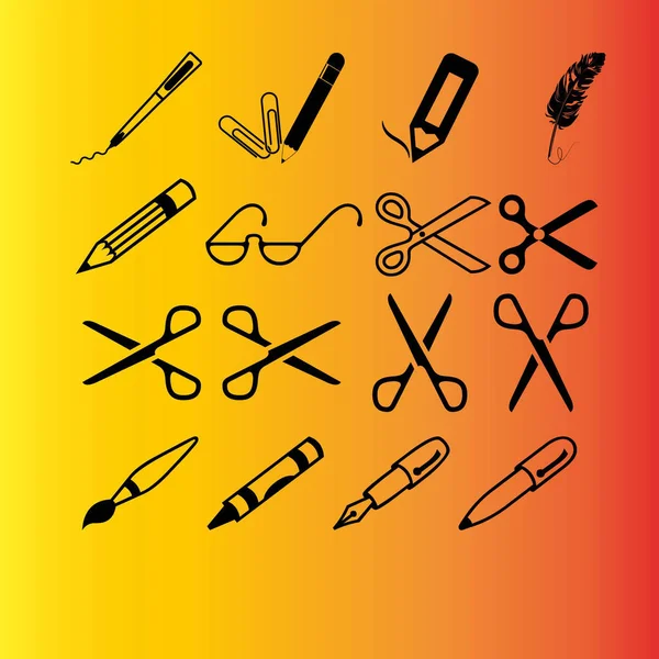 Tijeras Bolígrafos Pencils Vector Icono — Archivo Imágenes Vectoriales