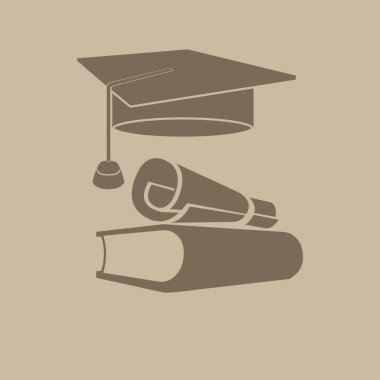 Öğrenci şapka ve kitap vektör simgesi 