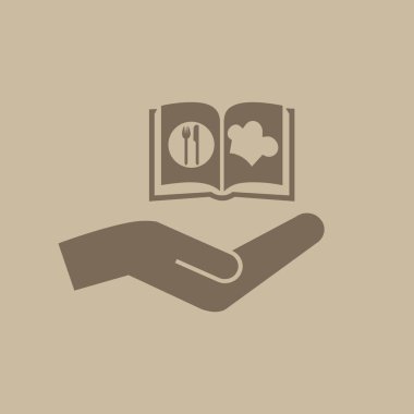 aşçı kitap ve el vektör simgesi