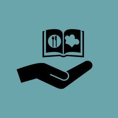 aşçı kitap ve el vektör simgesi