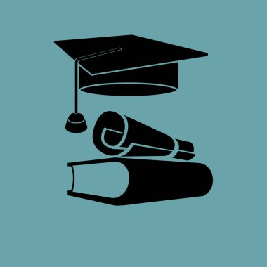 Öğrenci şapka ve kitap vektör simgesi 