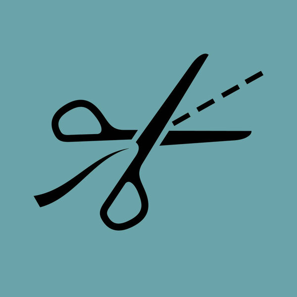 Scissors with cut lines vector icon