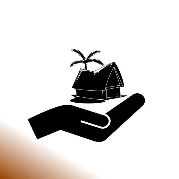 Stranden Shack Och Palm Träd Vektor Symbol — Stock vektor