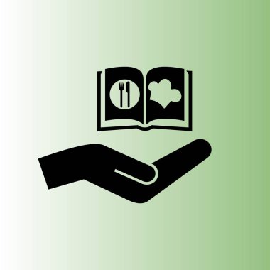 aşçı kitap ve el vektör simgesi