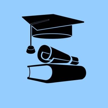 Öğrenci şapka ve kitap vektör simgesi 