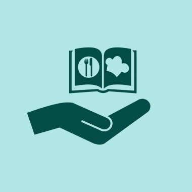 aşçı kitap ve el vektör simgesi