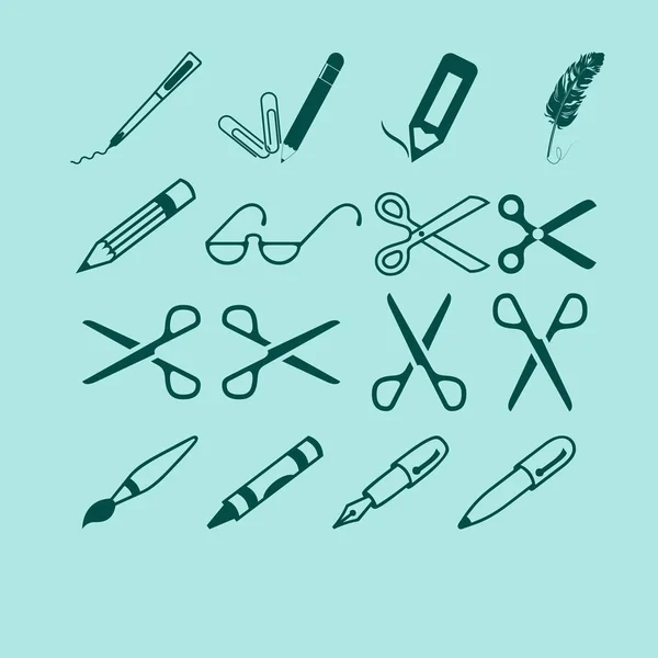 Tijeras Bolígrafos Pencils Vector Icono — Archivo Imágenes Vectoriales