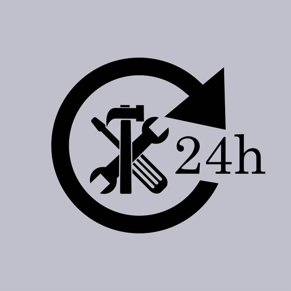 24 часа обслуживание клиентов, векторная иконка
